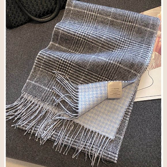 Unisex Caramel or Baby Blue  Plaid  Style  100% Australian Wool Scarf - Picture 2 of 7